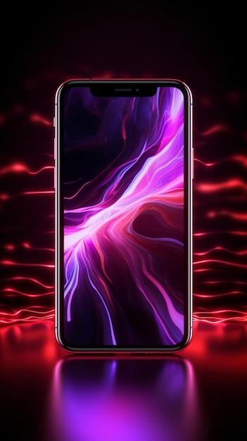 a phone with purple and pink colors on it