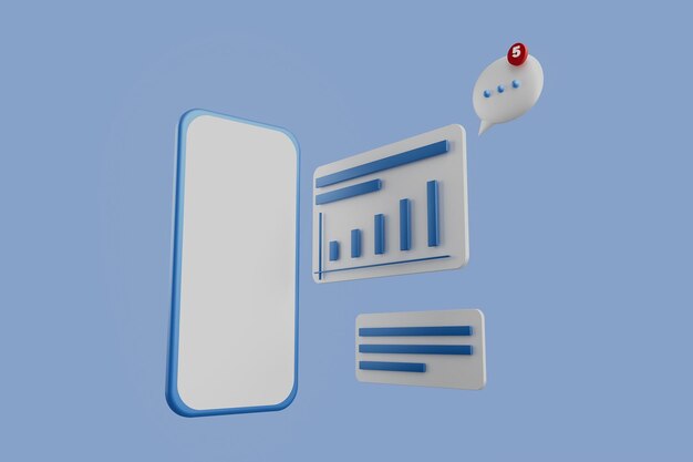 a phone with a red dot on it and a blue screen with a graph