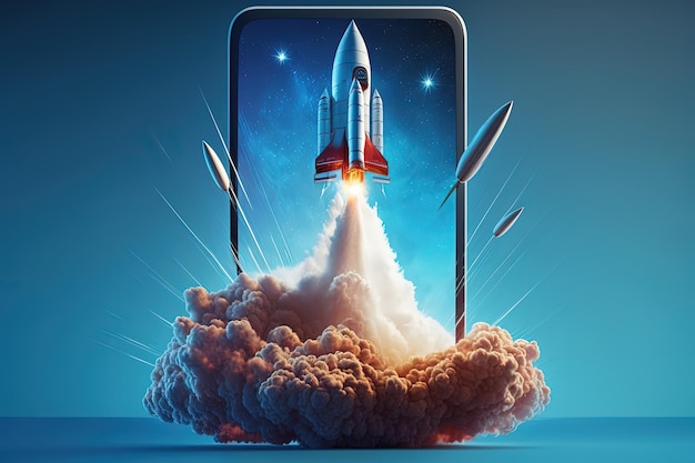 A phone with a rocket taking off and the words space on it