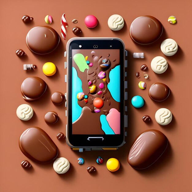 A phone with a screen of chocolate and buttons of