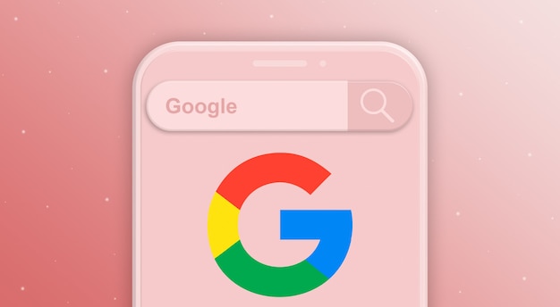 phone with search bar request and logo of the social network google 3d