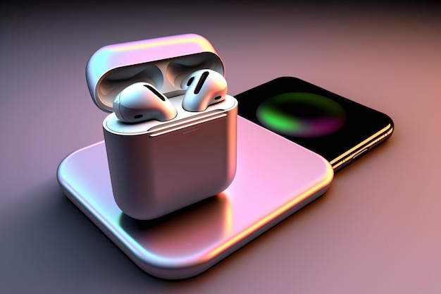 A phone with a silver case that says " earbuds " on it.