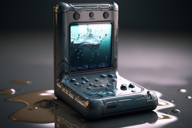 A phone with a water drop on it