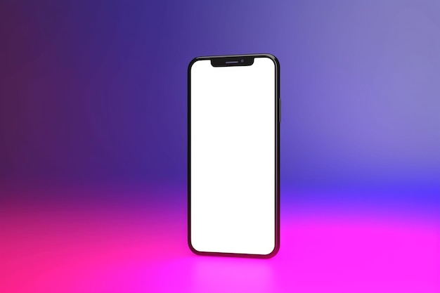 A phone with a white screen and a purple and pink background.