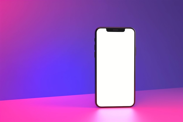 Phone with a white screen on a purple and pink background