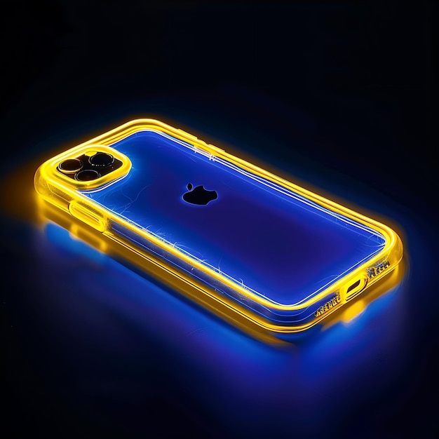 a phone with the word iphone on it is lit up