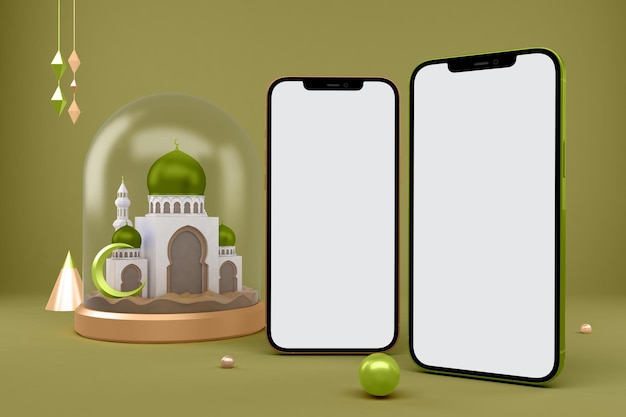 Phones Right Side View In Ramadan Themed Background