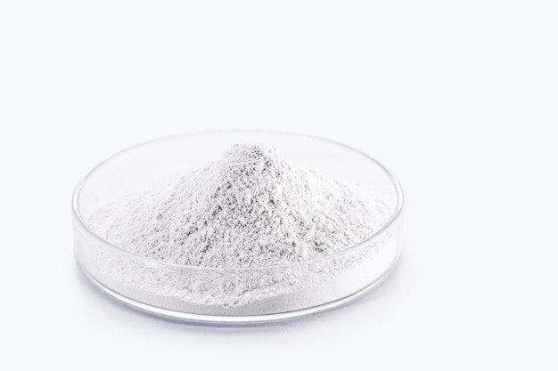 Phosphate pile of phosphorous powder used as a fertilizer or compost for soil correction or phosphating Isolated background with copyspace