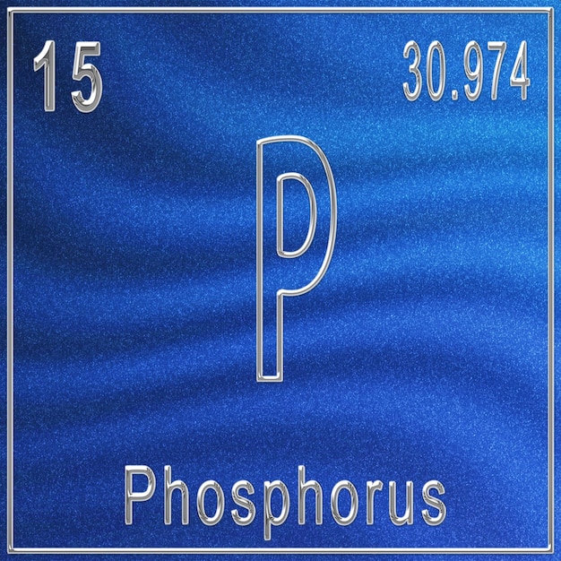 phosphorus chemical element, sign with atomic number and atomic weight, periodic table element