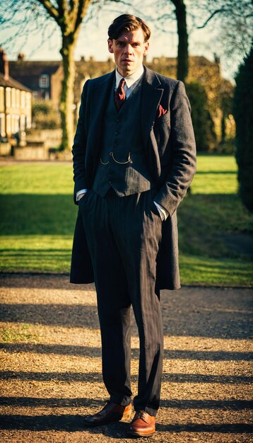 photo of 19th century europe man dressed in a suit and tie standing posing for a portrait generative AI