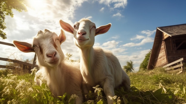 2 козы романтические фотографии на ферме в солнечный день
