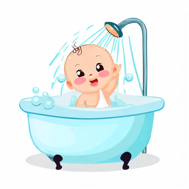 Foto foto di un'illustrazione 2d di un bambino che fa il bagno nella vasca