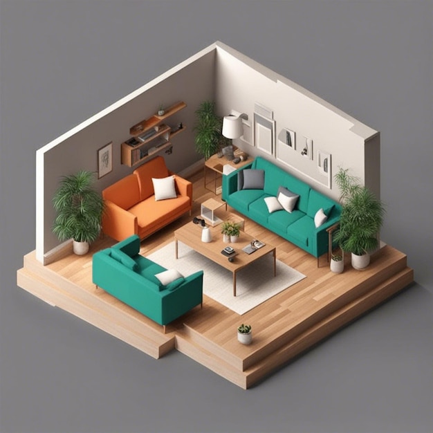 Photo photo 3d background for furniture sales isometric wallpaepr