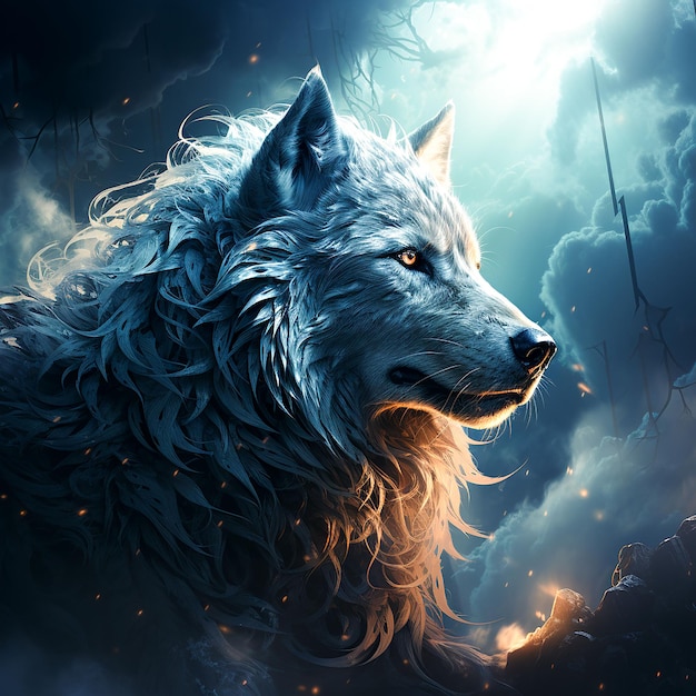 Photo 3d beautiful grey wolf portrait generatice ai generative ai