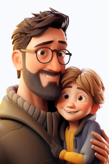 Photo photo 3d cartoon of happy father and son