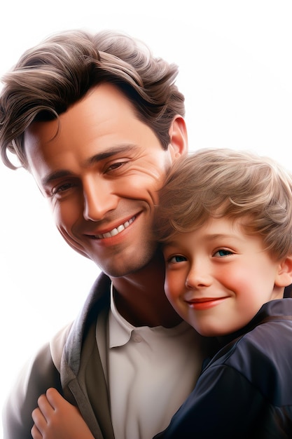 Photo 3d cartoon of happy father and son