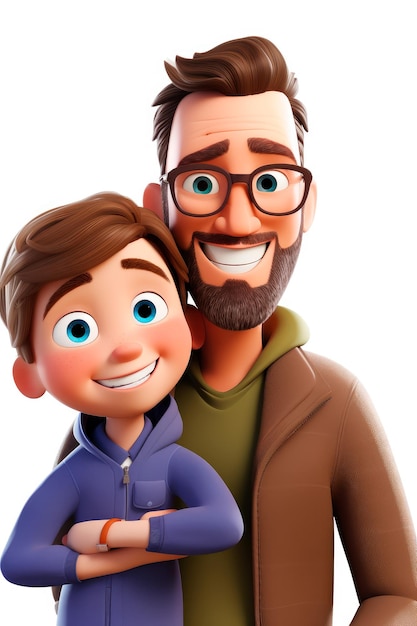 Photo 3d cartoon of happy father and son