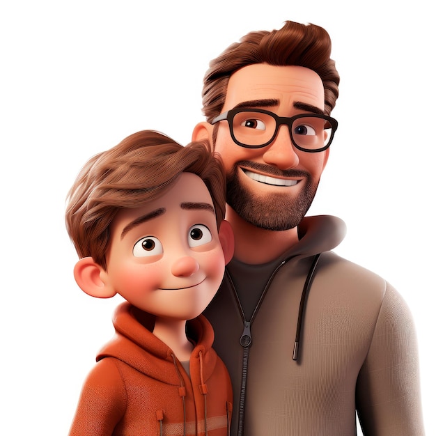 Photo 3d cartoon of happy father and son