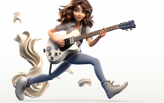 Photo 3D Cartoon Musician Teenage Girl