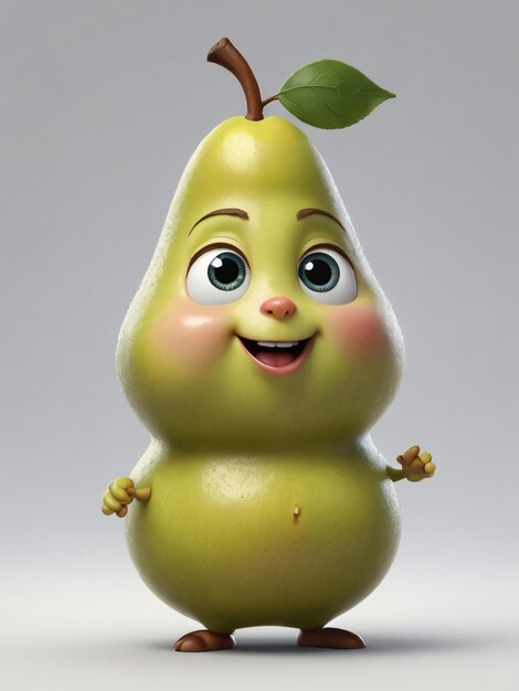 Photo photo of a 3d cartoon pear character isolated on a white background