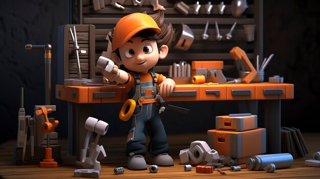 A photo of a 3D character assembling furniture