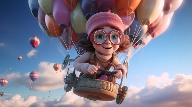 A photo of a 3D character attending a hot air balloon