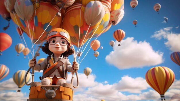 Photo a photo of a 3d character attending a hot air balloon