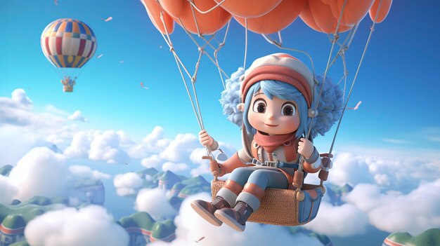 Photo a photo of a 3d character attending a hot air balloon