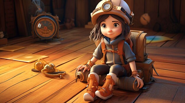 A photo of a 3D character checking a compass