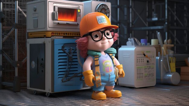 Photo a photo of a 3d character checking refrigerant levels