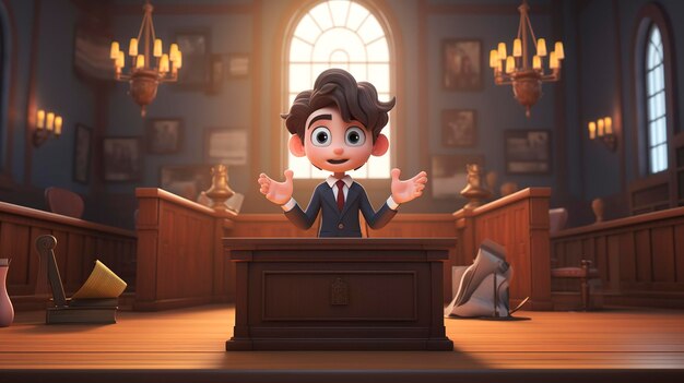 Photo a photo of a 3d character in a courtroom