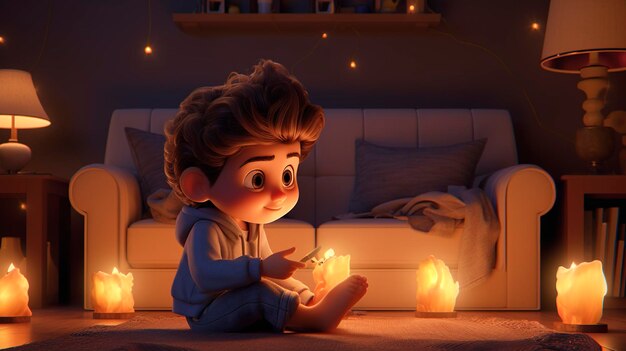 A photo of a 3D character creating a cozy ambiance