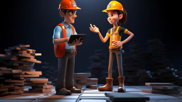 Photo a photo of a 3d character discussing building material