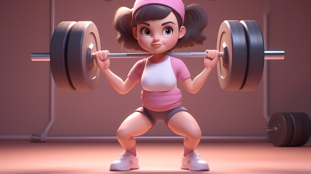 A photo of a 3D character doing a strength workout