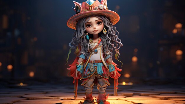 Photo a photo of a 3d character donning a bohemianinspired