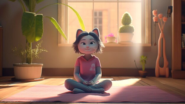 A photo of a 3D character engaging in a mindful exercise