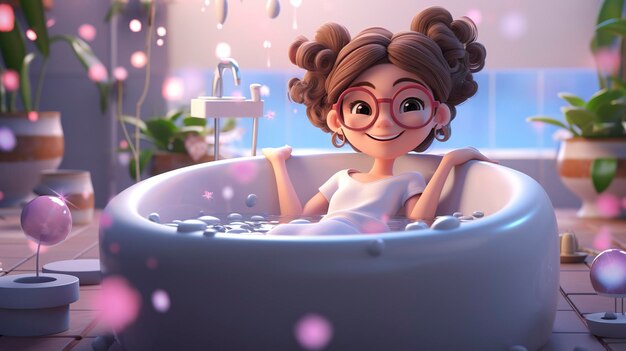 Photo a photo of a 3d character engaging in a relaxing spa