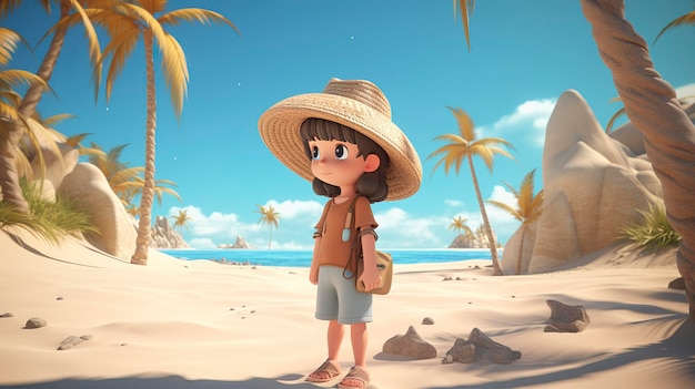 A photo of a 3D character enjoying a sunny day in a beach