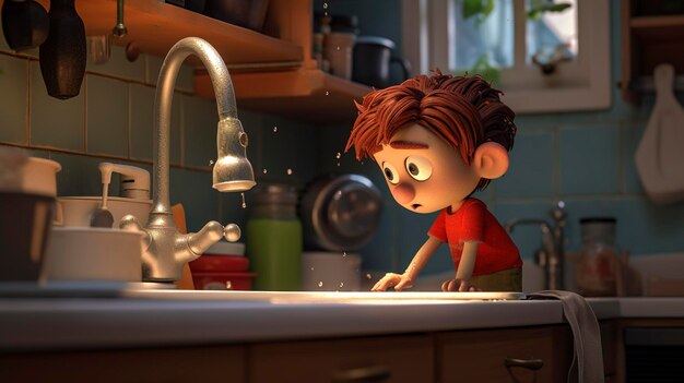 Photo a photo of a 3d character fixing a leaky faucet