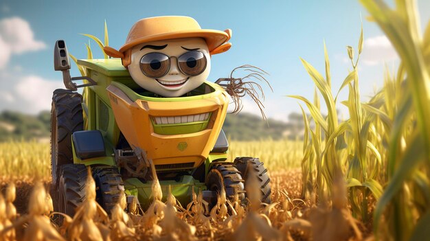 A photo of a 3D character operating a silage harvester