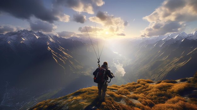 Foto una foto di un personaggio 3d in parapendio