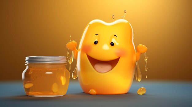 A photo of a 3D character presenting a honey