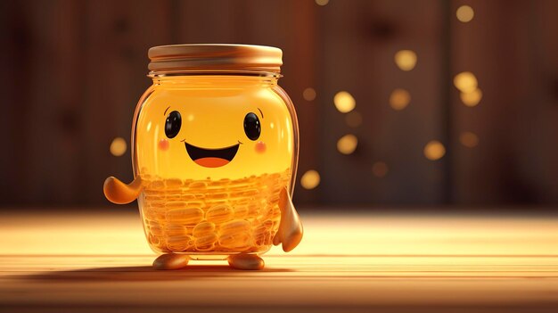 A photo of a 3D character presenting a honey