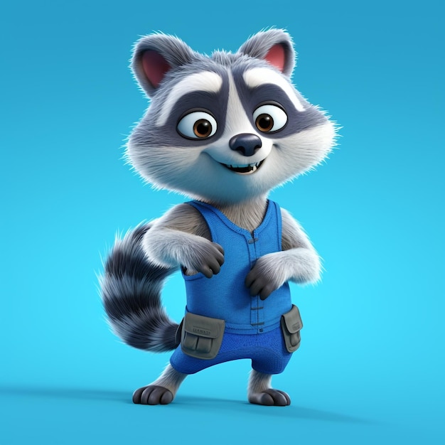 Photo a 3d character of racoon in standing position generative ai