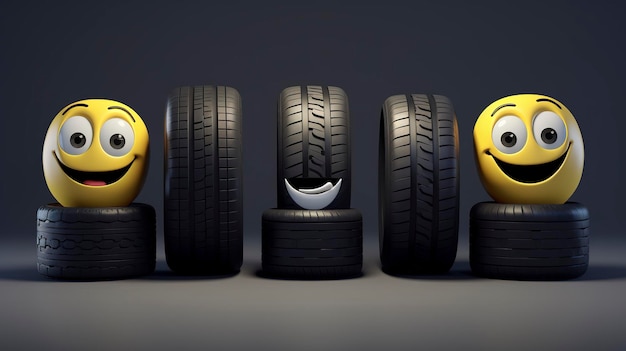 タイヤの異なるサイズを示す3Dキャラクターの写真