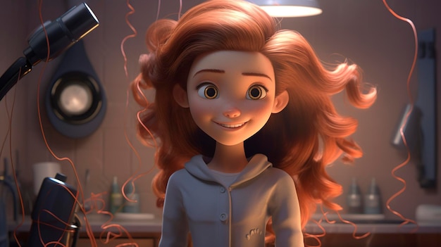 A photo of a 3D character undergoing a hair highlight