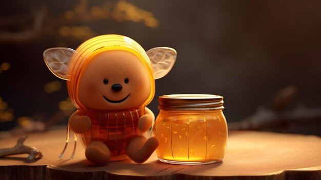 A photo of a 3D character using honey as a sweeten