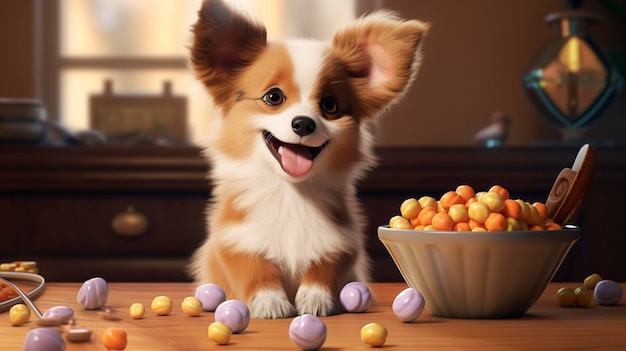 A photo of a 3D character using treats for positive reinforcement