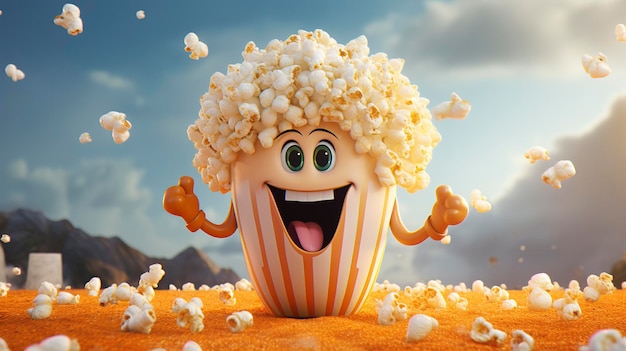 Foto una foto di un personaggio 3d con un popcorn gigante
