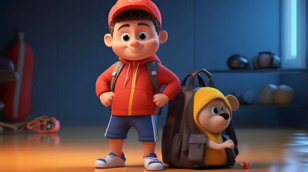 A photo of a 3D character with a gym bag